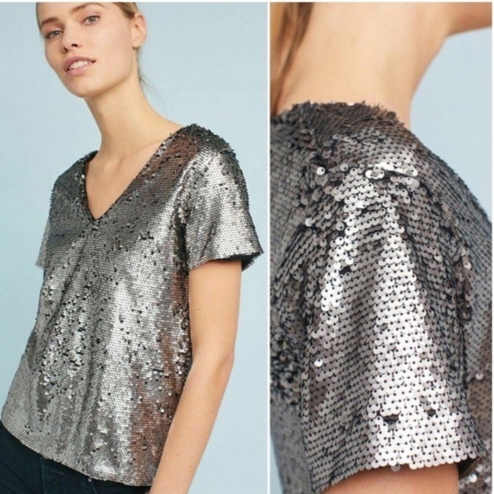 Anthropologie Vanessa Virginia Sequin V-Neck Top